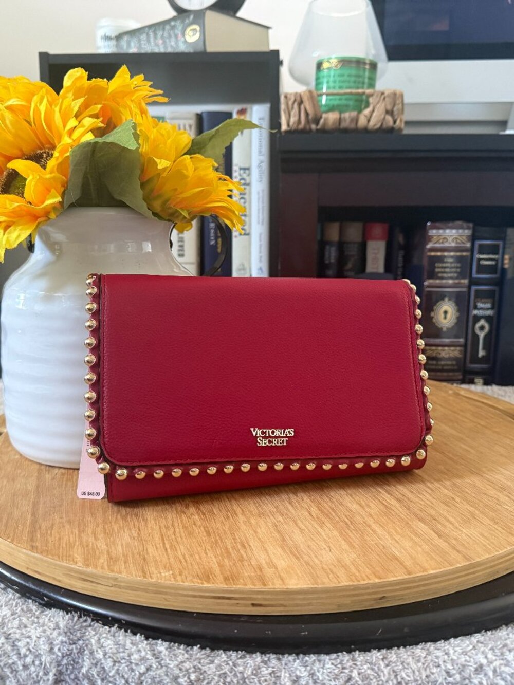 Victoria's Secret Red Studded Crossbody Wallet Clutch | Gold Studs | NWT